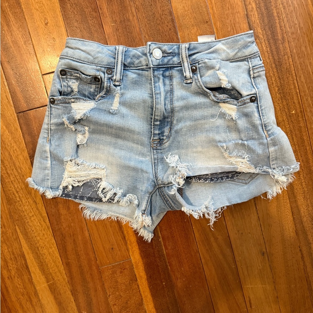 American Eagle Outfitters Light Blue Distressed Jean Shorts